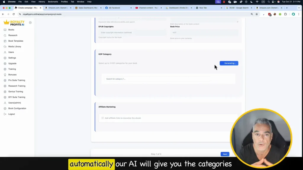 Royalty Profits AI software interface